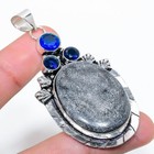 Sterling Silver Jewelry Pendant 2.64" Stingray Coral, Blue Topaz Gemstone 925