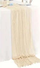 35x157" boho rustic crinkle textured gauze runner wedding beige cream ivory deco