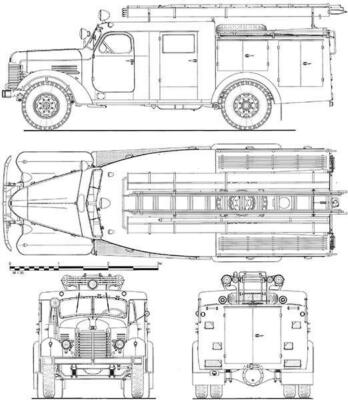 1953 PMZ 9m Tanker - Fire Truck - Blueprint Magnet