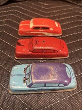 3 Vintage Argo Tin Cars Lot Fire Chief Red Blue Windshield Wipers
