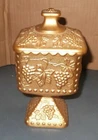 VINTAGE WESTMORELAND MILK GLASS GOLD FINISH BEADED GRAPE LIDDED CANDY DISH