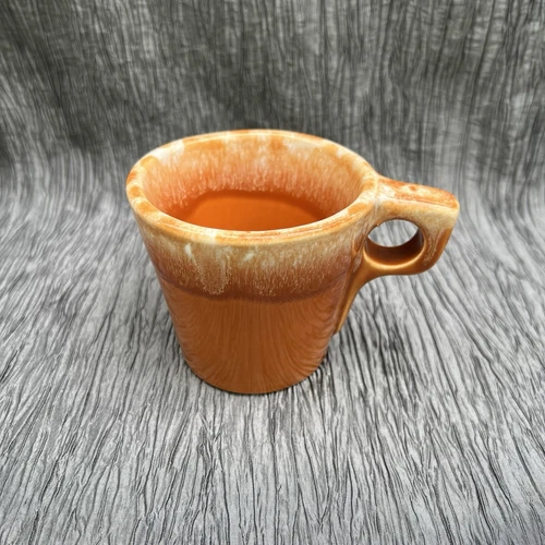 Vtg Hull Pottery Oven Proof Tangerine Orange Drip Edge glazed coffee mug USA