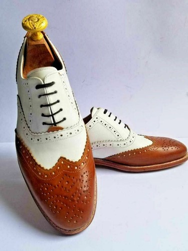 Mens Handmade Shoes Two Tone Brogue 