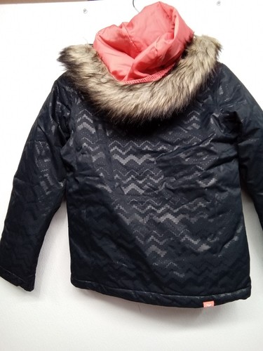 ROXY Girls' AMERICAN PIE Black Embossed Snow Jacket size L/12 #X4A - Picture 3 of 3
