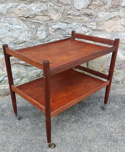 Vintage Scandinavian Mid Century Rosewood Two Tiered Drinks Trolley/Cart - Picture 2 of 18