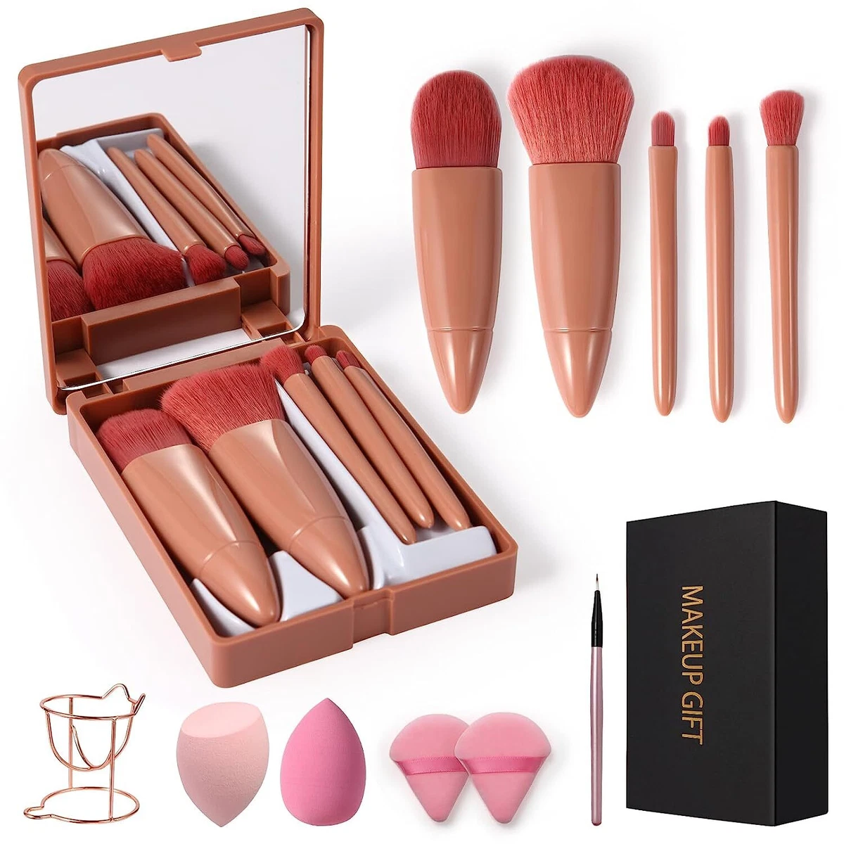 11pcs Travel Mini Makeup Brushes Set Gifts for Women Girls Teens with Mirror