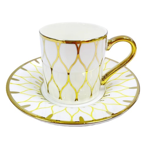 Porcelain Bone China Espresso Turkish Coffee Set of 6 Cup + Saucer Moroccan Tile - Picture 1 of 2