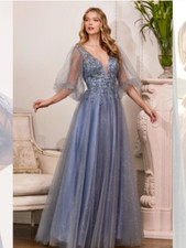 CINDERELLA DIVINE CD0182 Sheer Sleeve Embellished Tulle Dress M 8/10 MAC DUGGAL