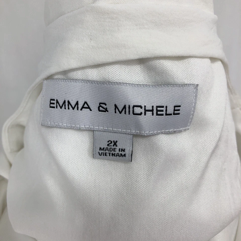 Vestido Emma & Michelle Blanco Flutter Manga Corta Corbatas Laterales Cuello en V 2X Plus Foto 4 de 4