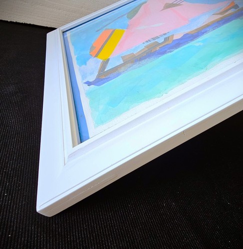 Mid Century Modern Abstract Painting Watercolor Decoupage Sailboat Signed - Picture 4 of 7