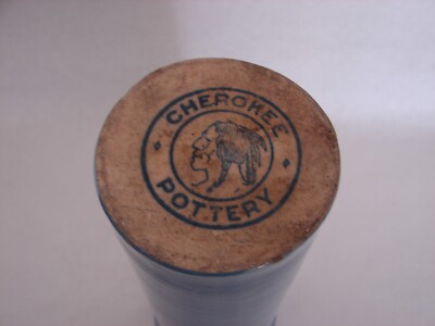 Cherokee Pottery Blue Glazed Vase Indian Head Backstamp Louisville