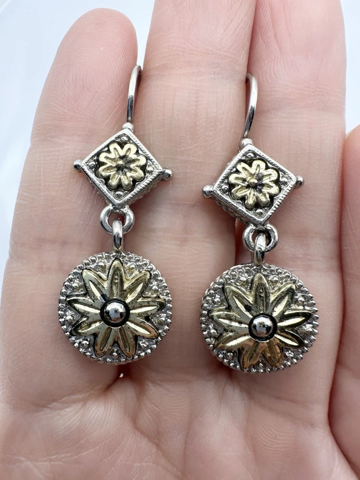 Pendientes colgantes de latón y plata 1928 con palanca trasera Foto 2 de 4