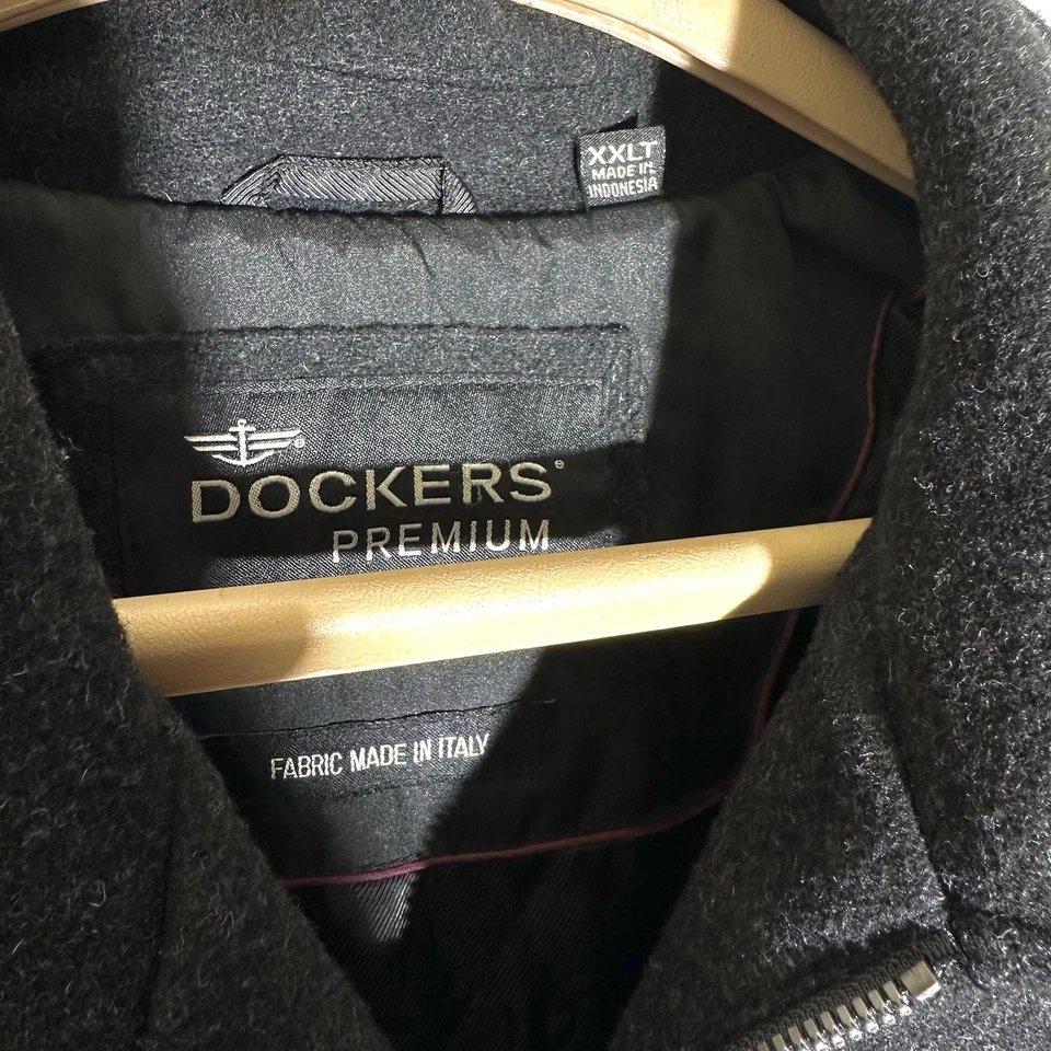 Dockers Premium Men’s Wool Coat Size XXL 2XL Full Zip Charcoal Black From Italy - Image 3 of 4