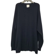 GWYN Goop G Label Gia Navy Blue Cashmere Oversized Crew Neck Sweater Minimalist