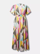 Torrid Tiered Maxi Dress Flutter Sleeve Pink Abstract NWT New 2X