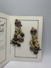 Vintage, 1989 Lunch At The Ritz Clip Earrings Christmas Themed Deck the Halls