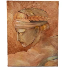 VIOLET OAKLEY Original Vintage Signed Michaelangelo Fresco Portrait Oil Painting