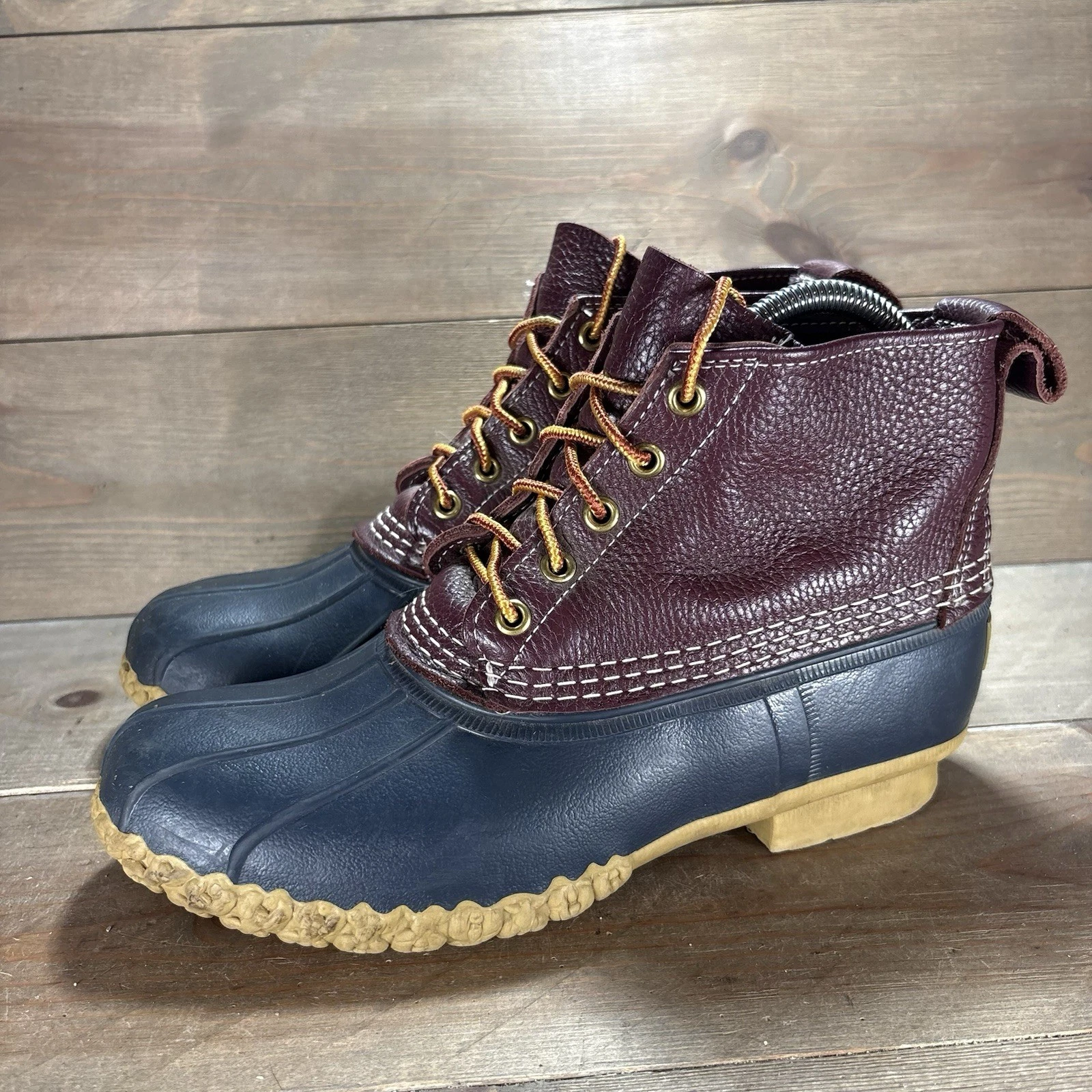 ll bean duck boots womens size 8 shoes burgundy blue leather waterproof hunting