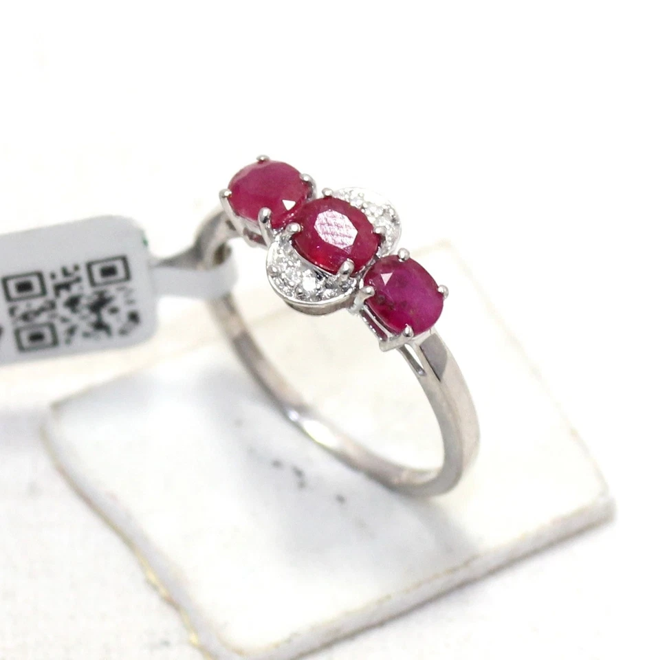 Anillo Plata de Ley 925 Rubí Natural Manik Piedras Preciosas Diamantes Mujer H417 Foto 2 de 4