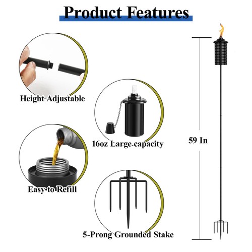 SSNEWOG 4 Pack Citronella Torches for Outside, 16 Oz Outdoor Garden Torch with - Picture 7 of 7