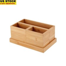 4-Piece Bamboo Bathroom Organizer Set W/ Removable Storage Boxes  Tray New