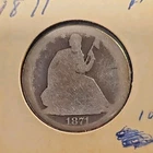 1871 Seated Liberty Half dollar  Silver Dollar Coin, With Motto, Circulated