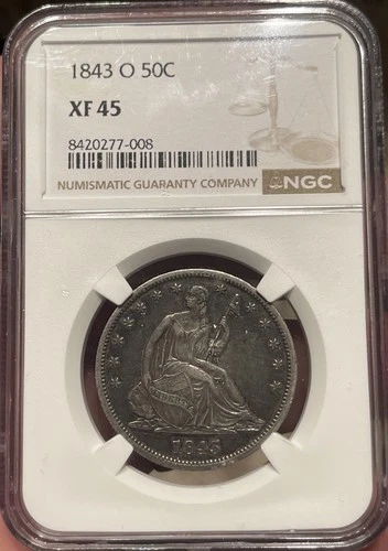 1843-O NGC XF45 Seated Liberty Half Dollar Rare Key Date Free Shipping Original