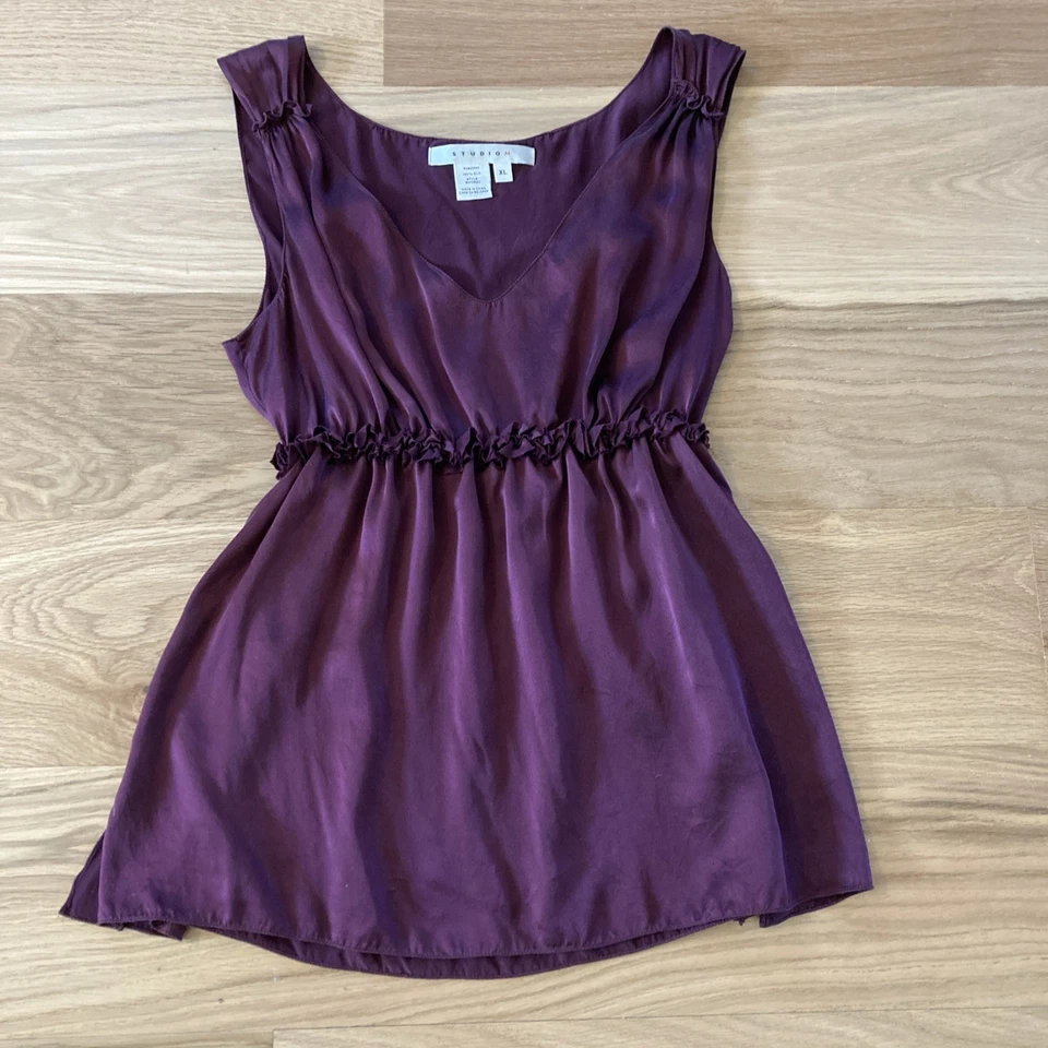 Vtg Y2K Studio M Whimsigoth Silk Jewel Tone Burgundy V Neck Babydoll Blouse XL - Image 2 of 4