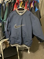 Size 2XL-VTG 90 s Nike Jacket Blue Black Big Center Swoosh White Tag Windbreaker