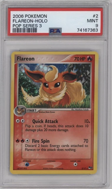 FLAREON HOLO 2/17 POP SERIES 3 POKEMON PSA 9 LOW POP 140