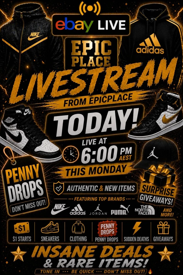 🔥EpicPlace - LIVESTREAM | Sneakers and Clothing | Penny Drops | $1 Starts✅
