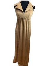 Leslie J Vintage 1970s Slinky Light Brown Maxi Halter Top Dress Ladies SM Prom