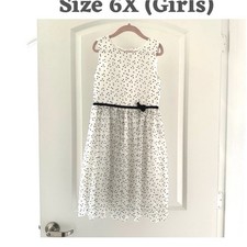 Carter's Girls White Black Polka Dot Fit  Flare Dress 6X Sleeveless Bow