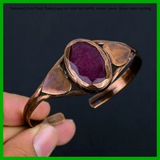Copper Kashmir Rubi Stone Boho Electroformed Heart Wedding Bezel Bangle Jewelry