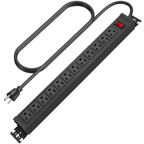Rotating Mountable Power Strip, 12 Outlet Wall Mount Surge Protector, Metal H...