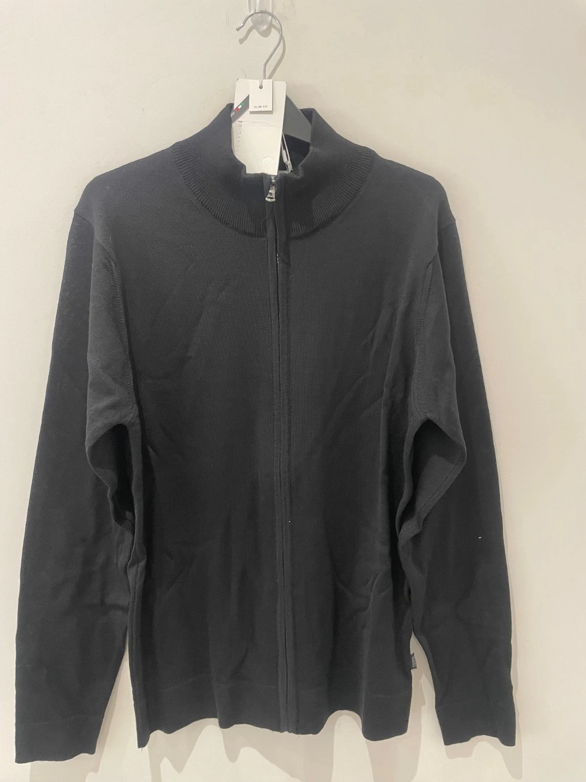 Casual Friday Karlo Full Zip Cardigan Size M Black Merino Wool Fine Knit RRP £60