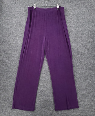 Slinky Brand Pants Womens L Large Purple High Rise Wide Leg Pull