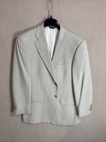 Stafford Blazer Uomo 40S Beige Spina di Pesce Due Bottoni 100% Seta Cappotto Sportivo - Foto 1 di 14