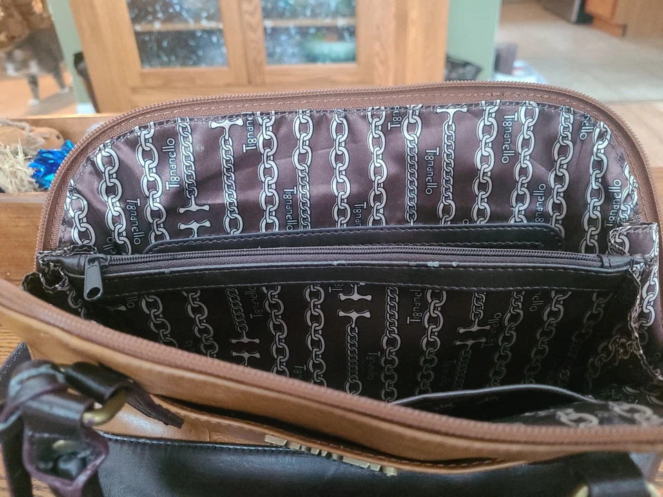 Bolso de Mano Tignanello con Asa Superior Cuero Marrón Cúpula Cartera Firma Forrada Foto 4 de 4