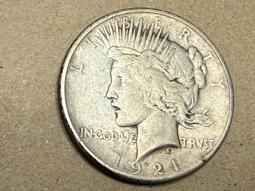 1921 high relief PEACE U.S. silver dollar. Original VF. #od4