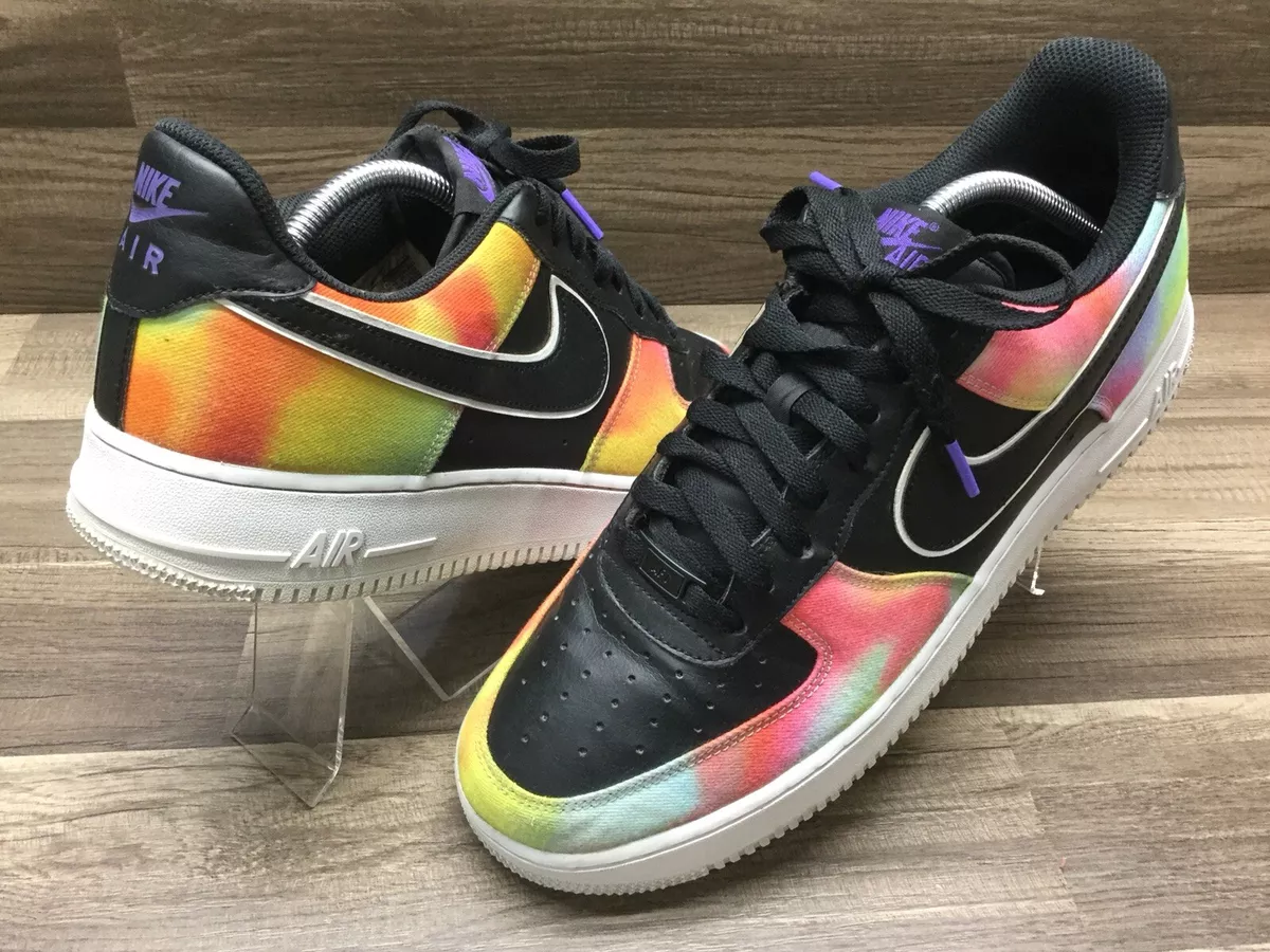 NIKE AIR FORCE 1 Size 10.5 AF1 Low LV8 Tie Dye Black Rainbow Shoes