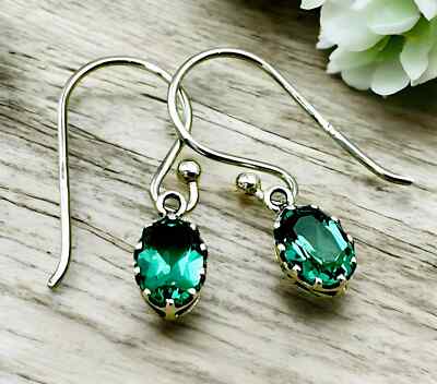 VINTAGE STYLE SIMULATED EMERALD 925 SOLID STERLING SILVER DANGLE EARRINGS  1189