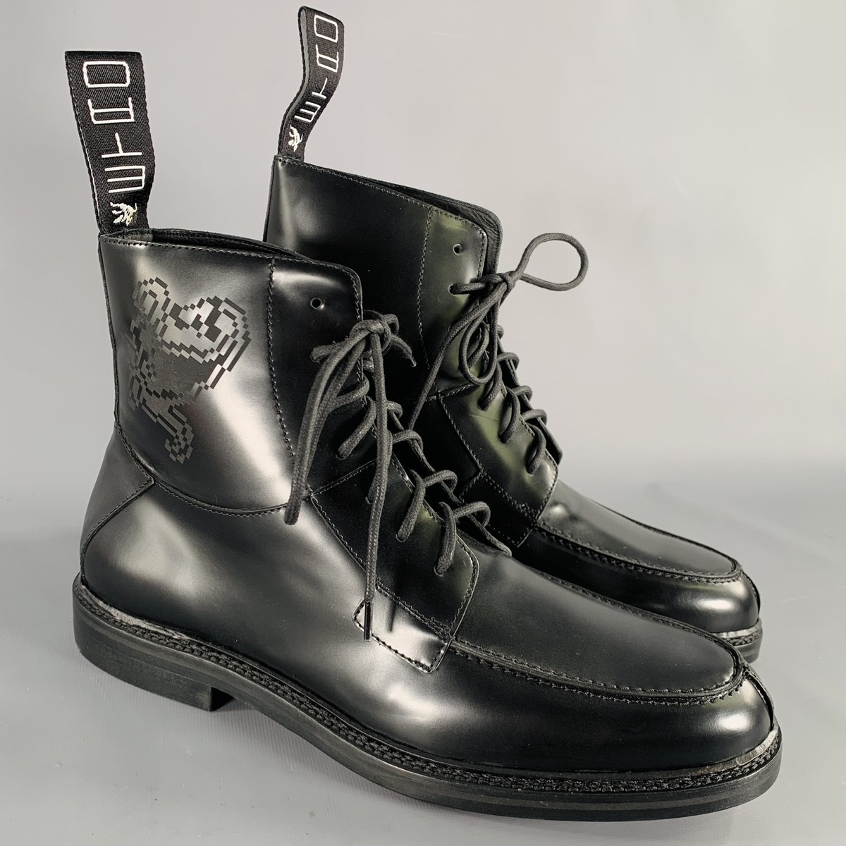 ETRO Size 12 Black Leather Pixel Art Lace-Up Boots | eBay display picture 1