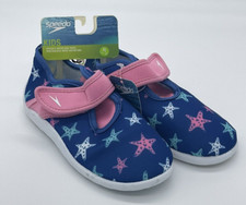 NWT Speedo Girls Kids XL 11/12 Shore Explore Water Shoes Blue Pink White Stars