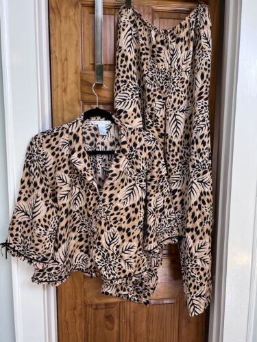August Silk Intimates Pajama Set 100% Silk Cheetah