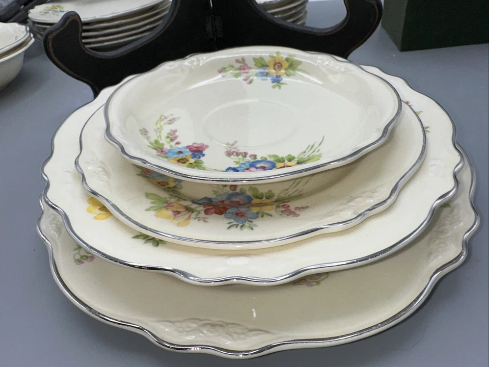 Juego de vajilla de colección de 4 piezas Homer Laughlin Virginia Rose EE. UU. 9" 7" 5" plato y tazón Foto 4 de 4