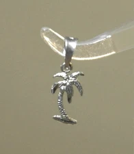 5.5MM 14K WHITE GOLD DIAMOND CUT DC HAWAIIAN PALM TREE PETITE CHARM PENDANT #2