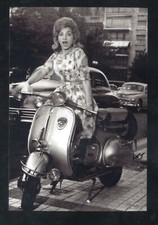 REAL PHOTO VINTAGE VESPA SCOOTER WOMAN RIDER ADVERTISING POSTCARD COPY