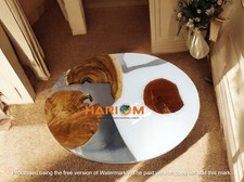 Blanc Résine Époxy Rond Café Table Naturel Bois Live Bord Console Barre Décors