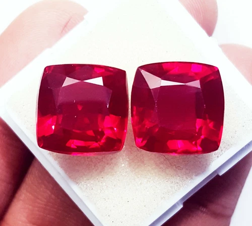 Natural Ruby 9 to 10 Ct Loose Gemstones Cushion Shape Pair Certified